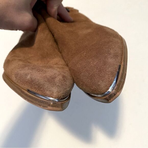 Marc Fisher Yatina Brown camel Leather suede Ankle Booties pointed toe -7.5M - Picture 5 of 13